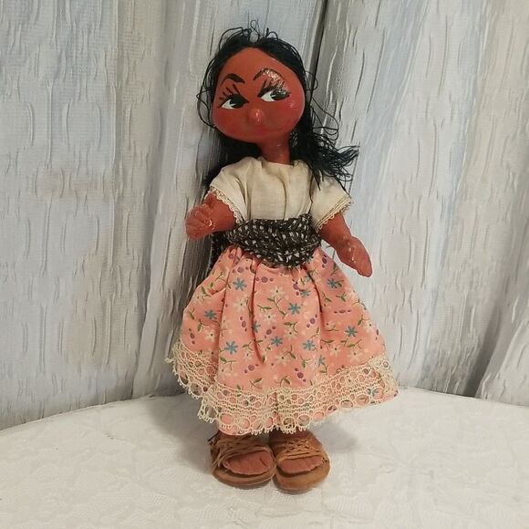 VINTAGE Mexican Handmade Painted Folk Art Dolls Paper Mache Figurine Doll - Picture 1 of 12